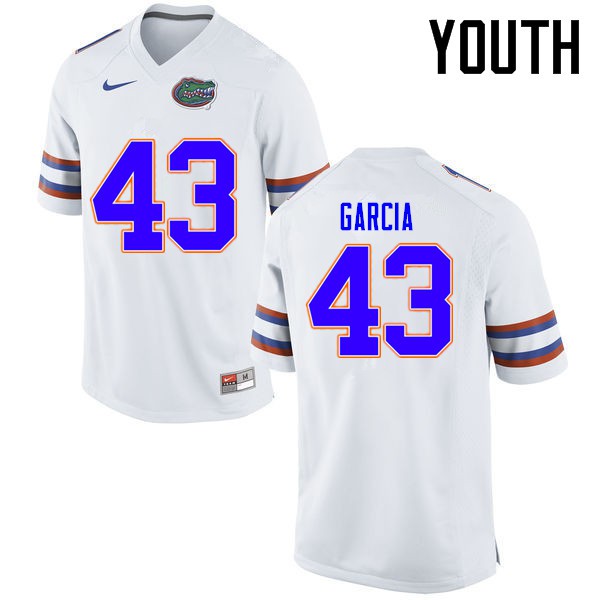 Florida Gators Youth #43 Cristian Garcia College Football Jersey White